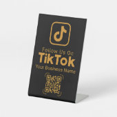 Gold TikTok Follow Us QR Code Business Name Sockelschild (Vorderseite)