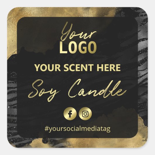Gold Tinte Zebra Print Soy Candle Labels Quadratischer Aufkleber (Vorderseite)
