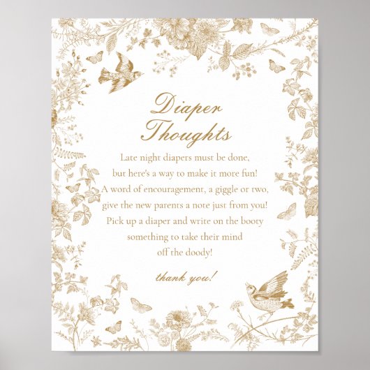 Gold Toile De Jouy Diaper Gedanken Kinderdusche Poster (Vorne)