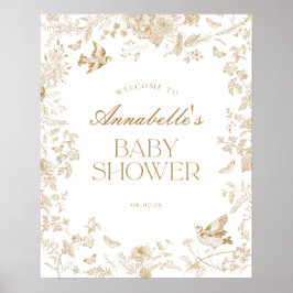 Gold Toile De Jouy Floral Baby Dusche Begrüßungsze Poster
