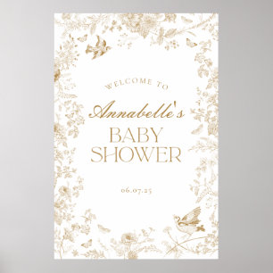 Gold Toile De Jouy Floral Baby Dusche Begrüßungsze Poster