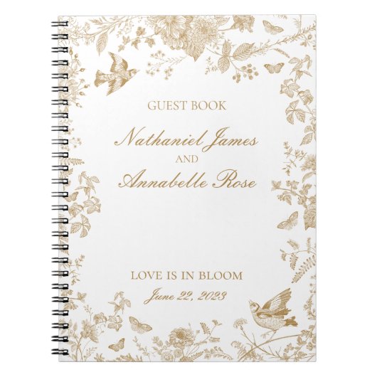 Gold Toile De Jouy Floral Wedding Guest Book Notizblock (Vorderseite)