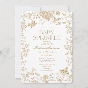 Gold Toile De Jouy Französische Blumen Baby-Party Einladung