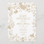 Gold Toile De Jouy French Floral Baby Sprinkle Einladung (Vorne/Hinten)