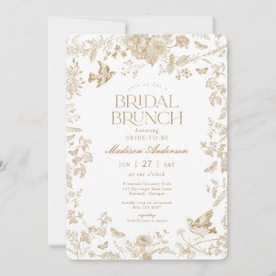 Gold Toile De Jouy French Floral Bridal Brunch Einladung
