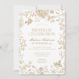 Gold Toile De Jouy French Floral Geburtstagsparty Einladung