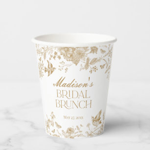 Gold Toile De Jouy Vintag Floral Bridal Brunch Pappbecher