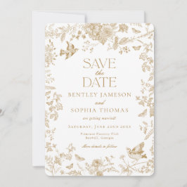 Gold Toile De Jouy Vintag Floral Save the Date Einladung