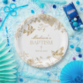 Gold Toile De Jouy Vintage Blumentaufe Pappteller (Party)