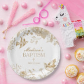 Gold Toile De Jouy Vintage Blumentaufe Pappteller (Party)