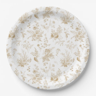 Gold Toile De Jouy Vintage Blumige Chinoiserie Pappteller
