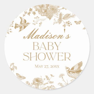 Gold Toile De Jouy Vintage Florales Babyparty-Favo Runder Aufkleber