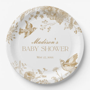 Gold Toile De Jouy Vintage Florales Babyshower Pappteller