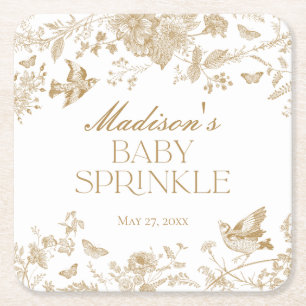 Gold Toile De Jouy Vintage Florales Babysprinkle Rechteckiger Pappuntersetzer