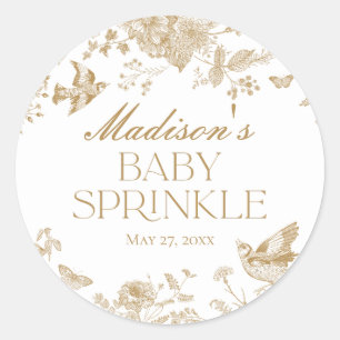 Gold Toile De Jouy Vintage Florales Babysprinkle Runder Aufkleber