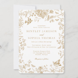 Gold Toile De Jouy Vintage französische Blumenhoch Einladung