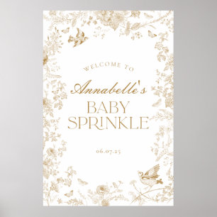 Gold Toile Jouy Floral Baby Sprinkle Begrüßungszei Poster