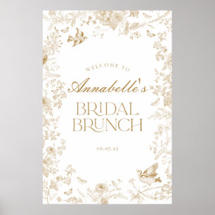 Gold Toile Jouy Floral Bridal Brunch Begrüßungszei Poster