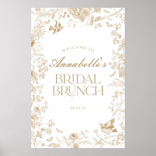 Gold Toile Jouy Floral Bridal Brunch Begrüßungszei Poster (Vorne)