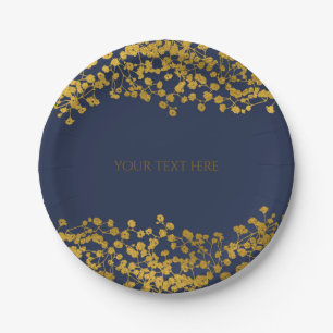 Gold-Ton-Babys-Breath-blaue elegante Blumen Pappteller