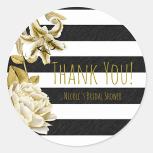 Gold Tone Bläserschwarz & Weiß Streifen Gefallen Runder Aufkleber