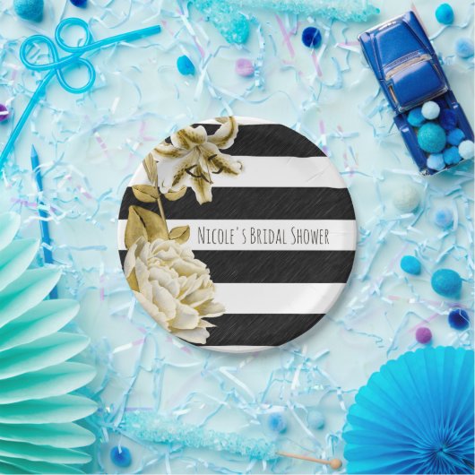 Gold Tone Bläserschwarz & Weiß Streifen Pappteller (Party)