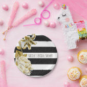 Gold Tone Bläserschwarz & Weiß Streifen Pappteller (Party)