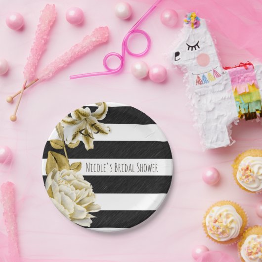 Gold Tone Bläserschwarz & Weiß Streifen Pappteller (Party)