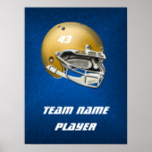 Gold Tone Football Helm auf blauem Hintergrund Poster (Vorne)