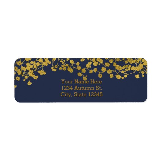 Gold Tone Gipskraut Blau Elegante Einladung (Vorne)