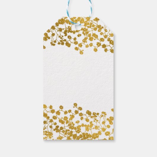 Gold Tone Gipskraut Weiß Elegante Blumen Geschenkanhänger (Rückseite)