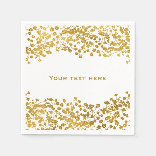 Gold Tone Gipskraut Weiß Elegante Blumen Serviette (Vorderseite)