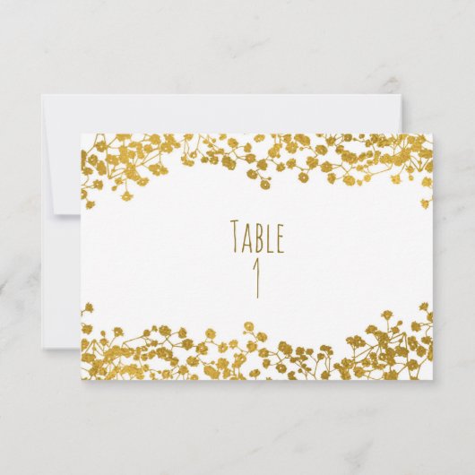 Gold Tone Gipskraut Weiß Elegante Tischnummer (Rückseite)