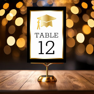 Gold Tone Grad Cap auf Black Classy Abschluss Tischnummer