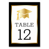 Gold Tone Grad Cap auf Black Classy Abschluss Tischnummer (Vorderseite)