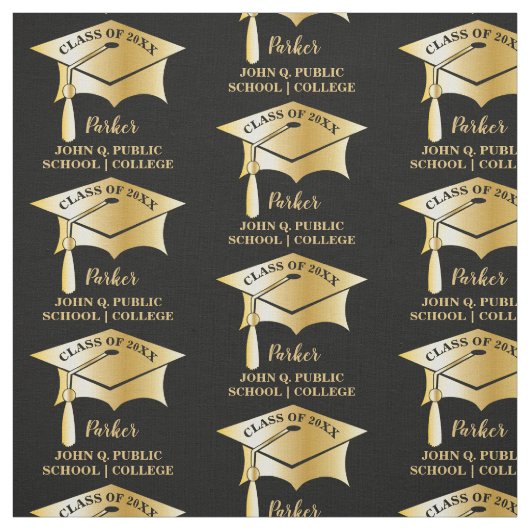 Gold Tone Graduation Cap Name Class Year School Stoff (Muster)