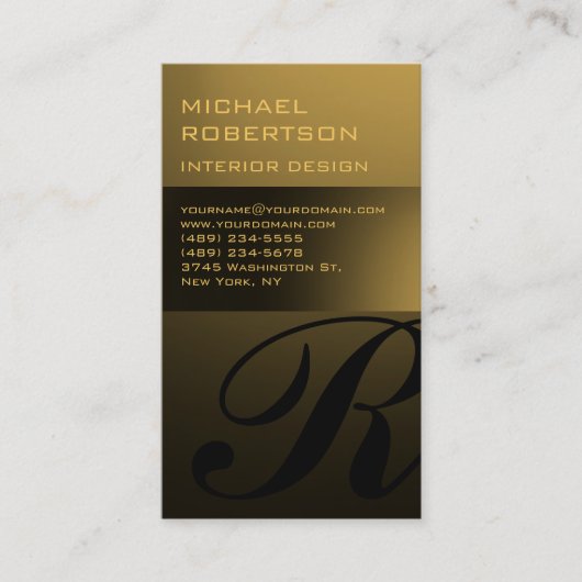 Gold Tone Monogram Interior Designer Business Card Visitenkarte (Vorderseite)