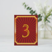 Gold Tone & Red Art Deco Tischnummer Card (Stehend Vorderseite)