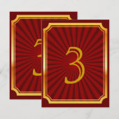 Gold Tone & Red Art Deco Tischnummer Card (Vorne/Hinten)
