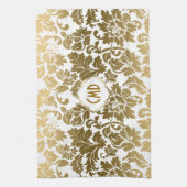 Gold Tones Floral Damask Monogramiert Geschirrtuch (Vertikal)