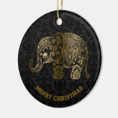 Gold Tones floral Elephant auf schwarzen Damasken Keramikornament (Links)