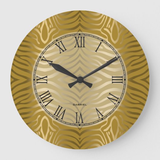 Gold Tones Zebra Stripes Muster Große Wanduhr (Vorderseite)