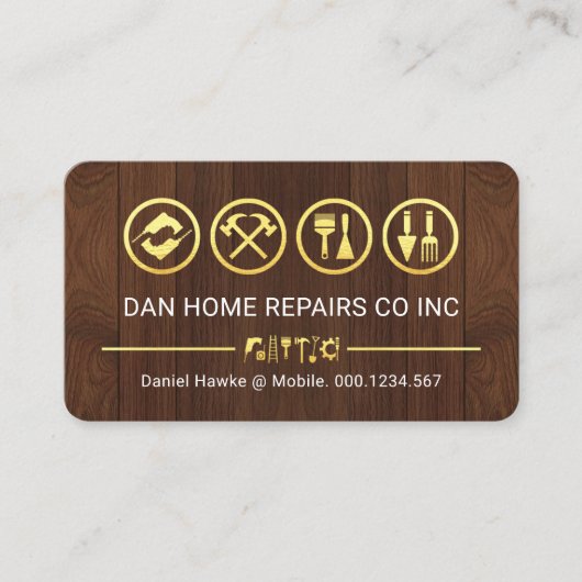 Gold Tools Line On Timber Wood Visitenkarte (Vorderseite)