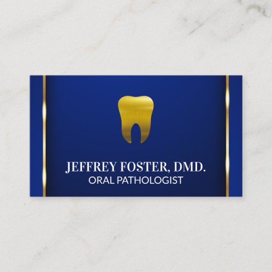 Gold Tooth Logo | Gold Trim Blue Background Visitenkarte (Vorderseite)
