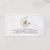 Gold Tooth Stethoscope Logo | Marble Business Card Visitenkarte (Rückseite)