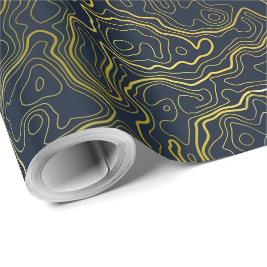 Gold Topography Wrapping Paper Geschenkpapier (Rolleneckpunkt)