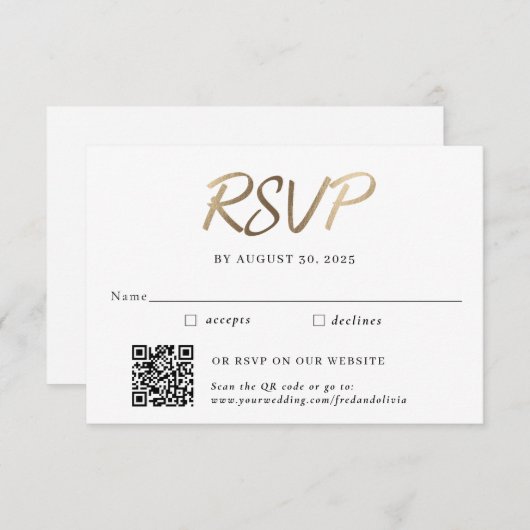 Gold Traditionelle und QR Code Hochzeit RSVP Begleitkarte (Vorne/Hinten)