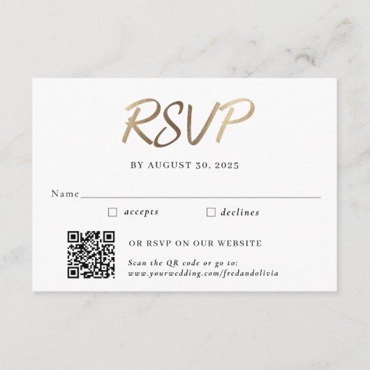 Gold Traditionelle und QR Code Hochzeit RSVP Begleitkarte (Vorderseite)