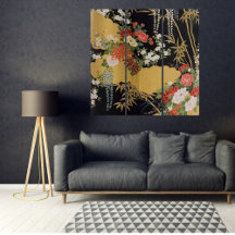 Gold Traditioneller japanischer Blumenwall Art Tri