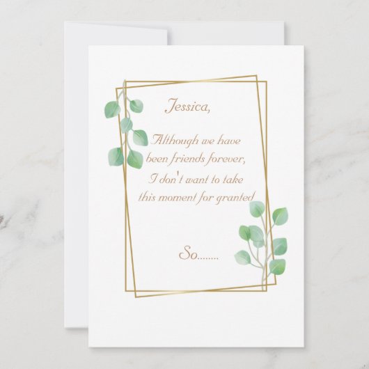 Gold-Trauzeugin oder Bridesmaid-Vorschlagskarte Einladung (Vorderseite)